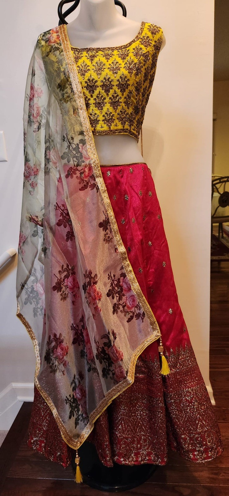 Lehenga Choli | Yellow & Pink floral