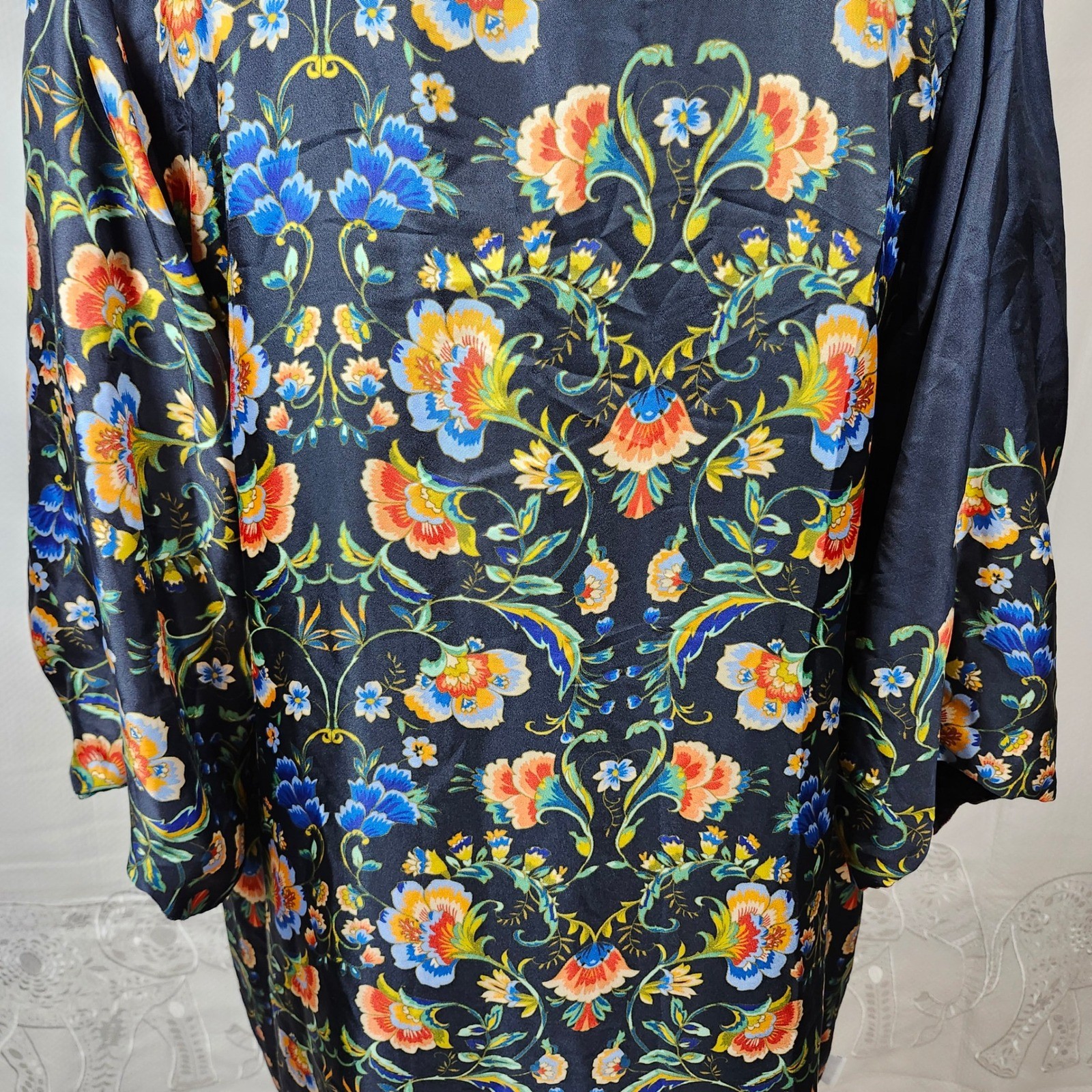 Johnny Was Reversible Silk Blend Kimono Jacket Floral Velvet Trim XS