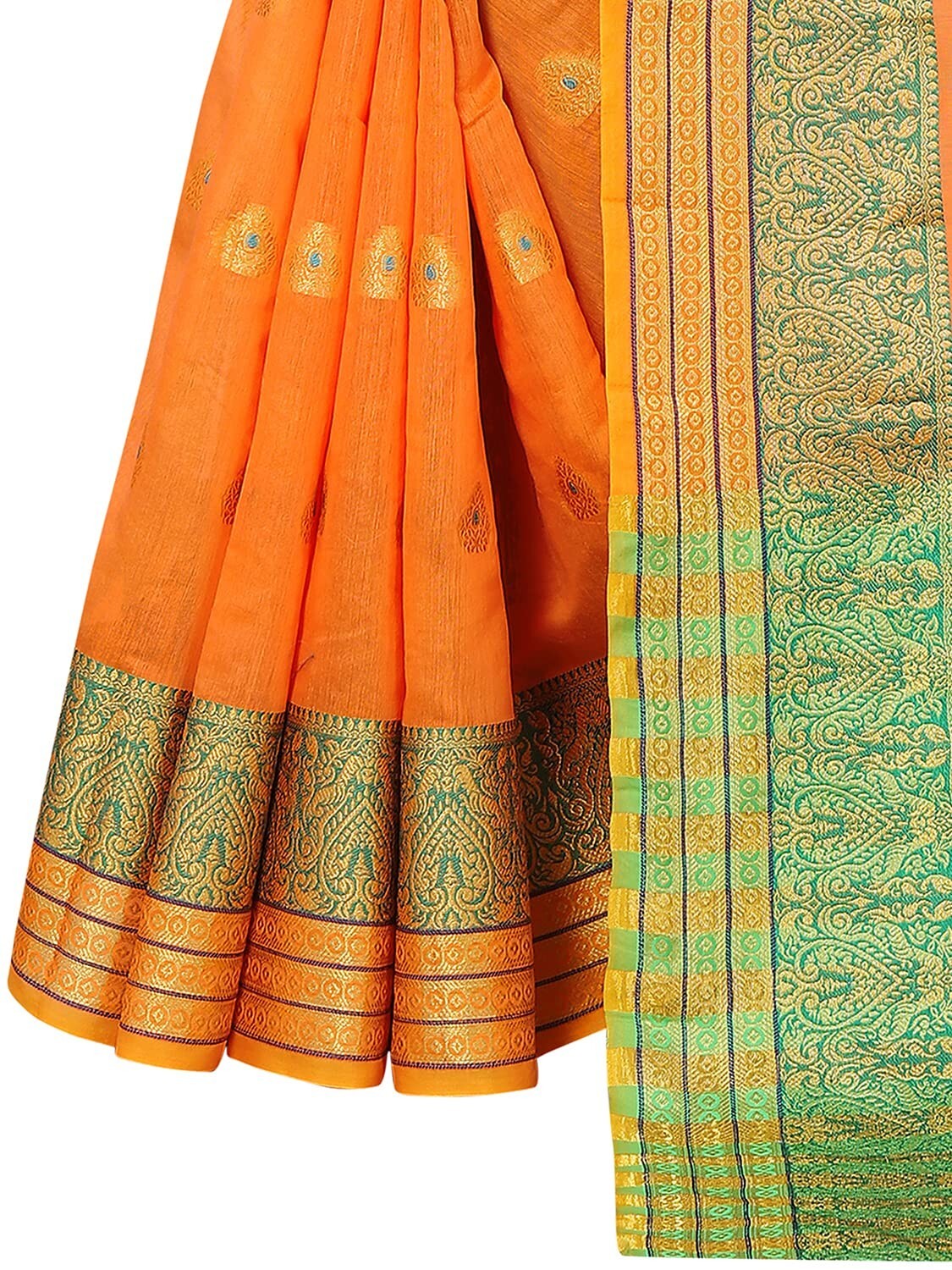 Women’s Jacquard Cotton Blend Golden Zari Woven Saree with Running Boluse Piece
