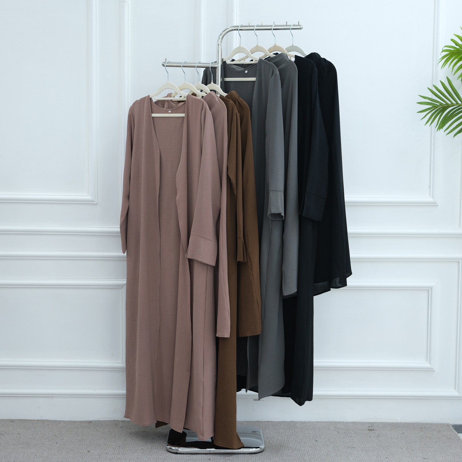 Vintage Muslim Women Open Abaya Cardigan+Long Skirt Sets 2 Piece Kaftan Kimono