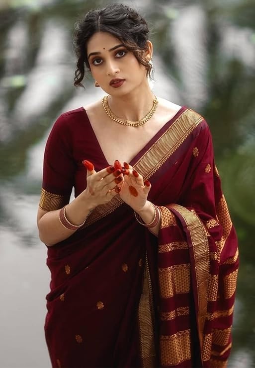Women’s Banarasi Kanjivaram Cotton Silk Saree With Unstitched Blouse Material