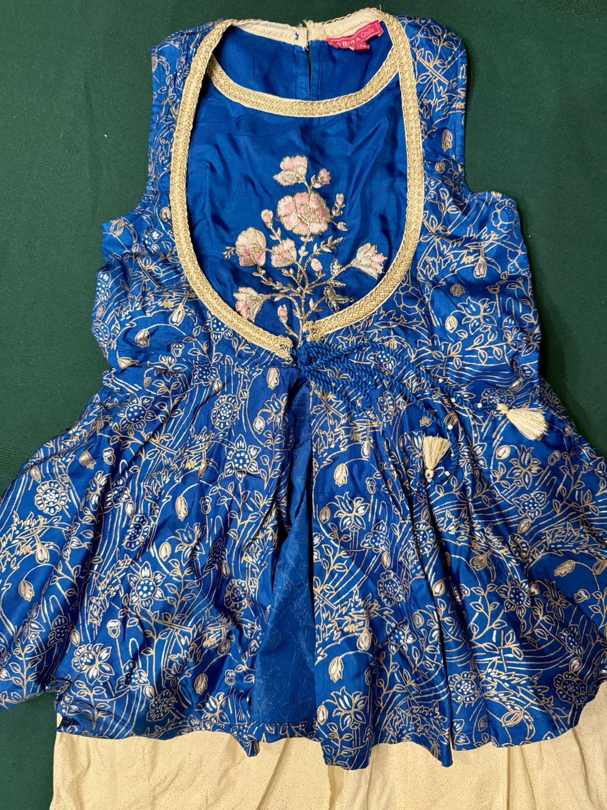 Traditional Indian Kids Outfit Blue Embroidered Top & Cream Dhoti Pants 6–7 Yrs