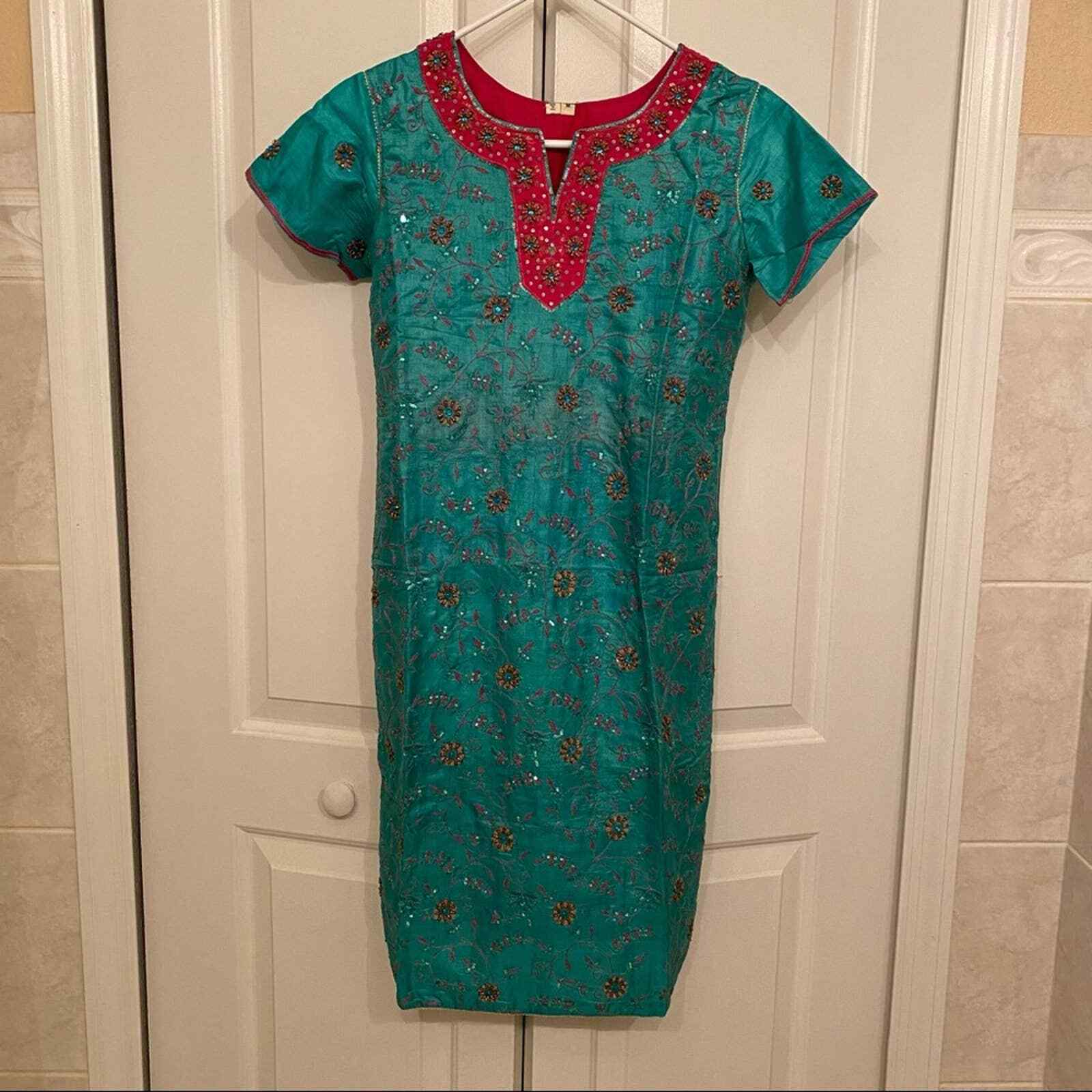 Teal & Pink 3 Piece Floral Indian Salwar Kameez / Punjabi Dress