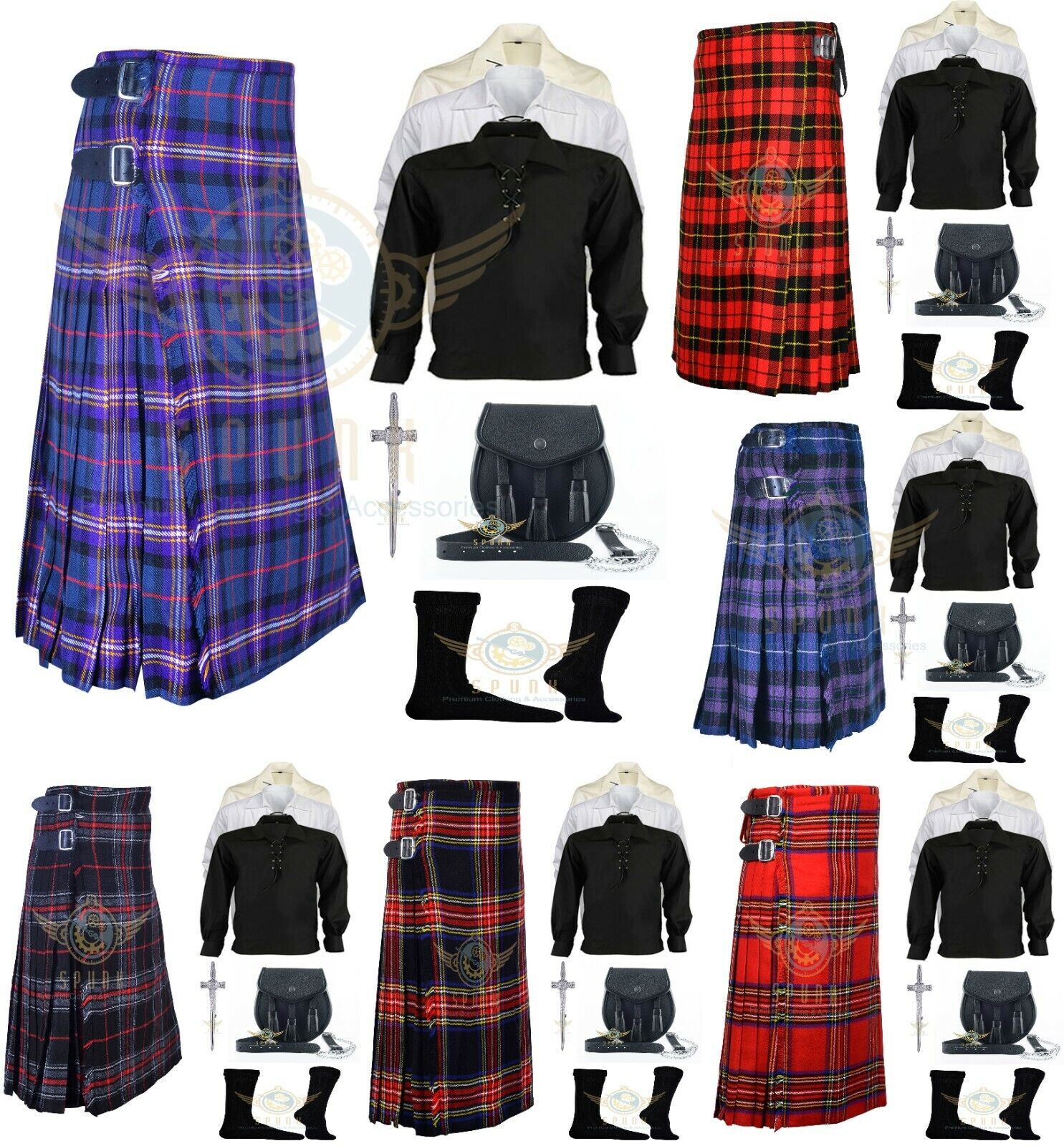 Scottish Handmade Traditional Tartan 8 Yard Kilts and Accessories for Men’s
