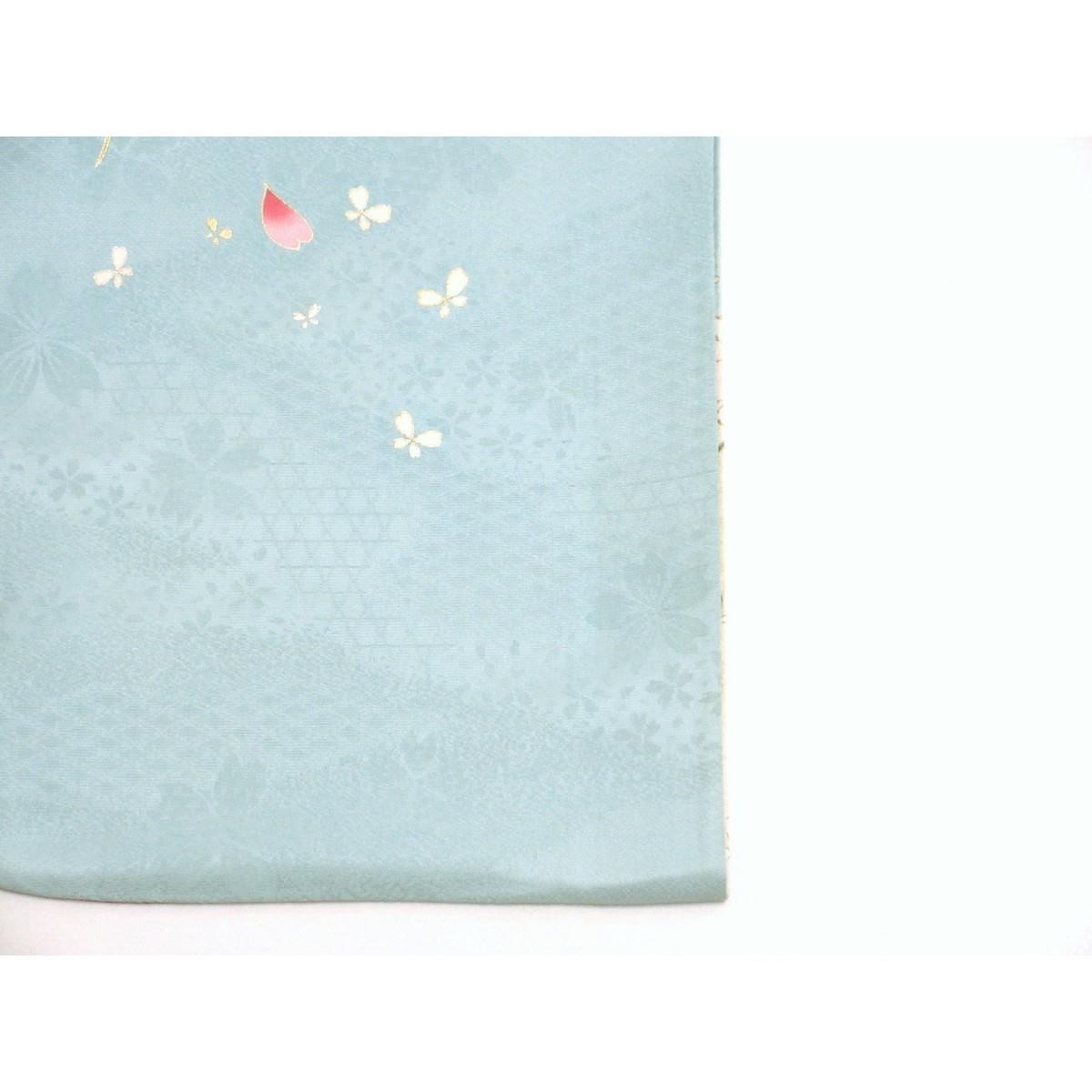 Authentic Japanese Kimono, Yuzen dyeing with gold leaf and embroidery, gradi…