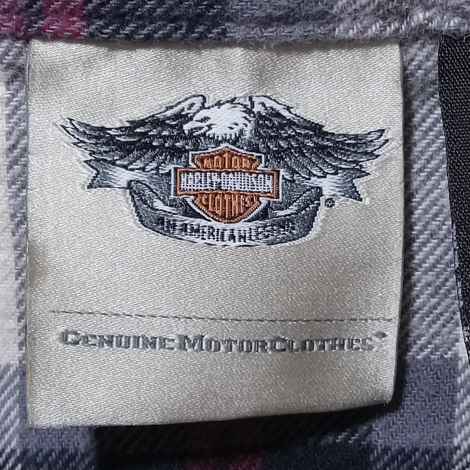 Harley-Davidson Shirt Youth Medium Gray Plaid Flannel Snap Roll Tab Patch Top