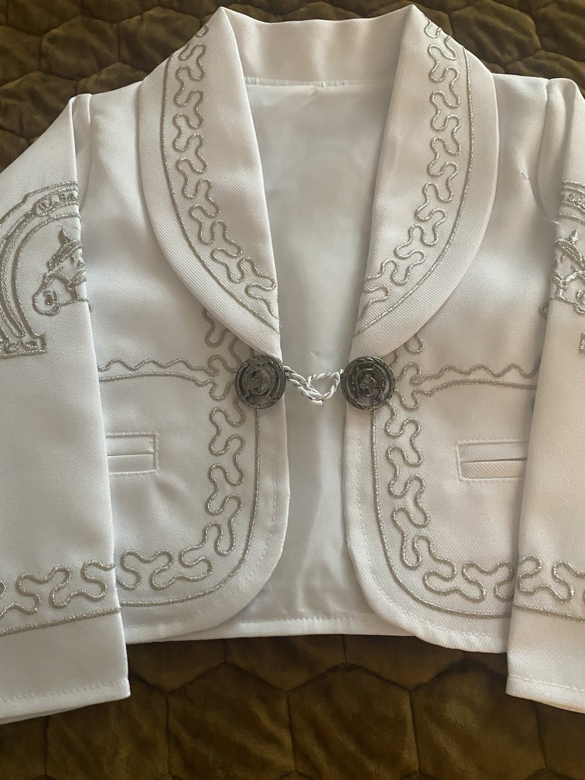 Mexican Charro Mariachi Suit Child White Size 2. Six Pieces as pictured.