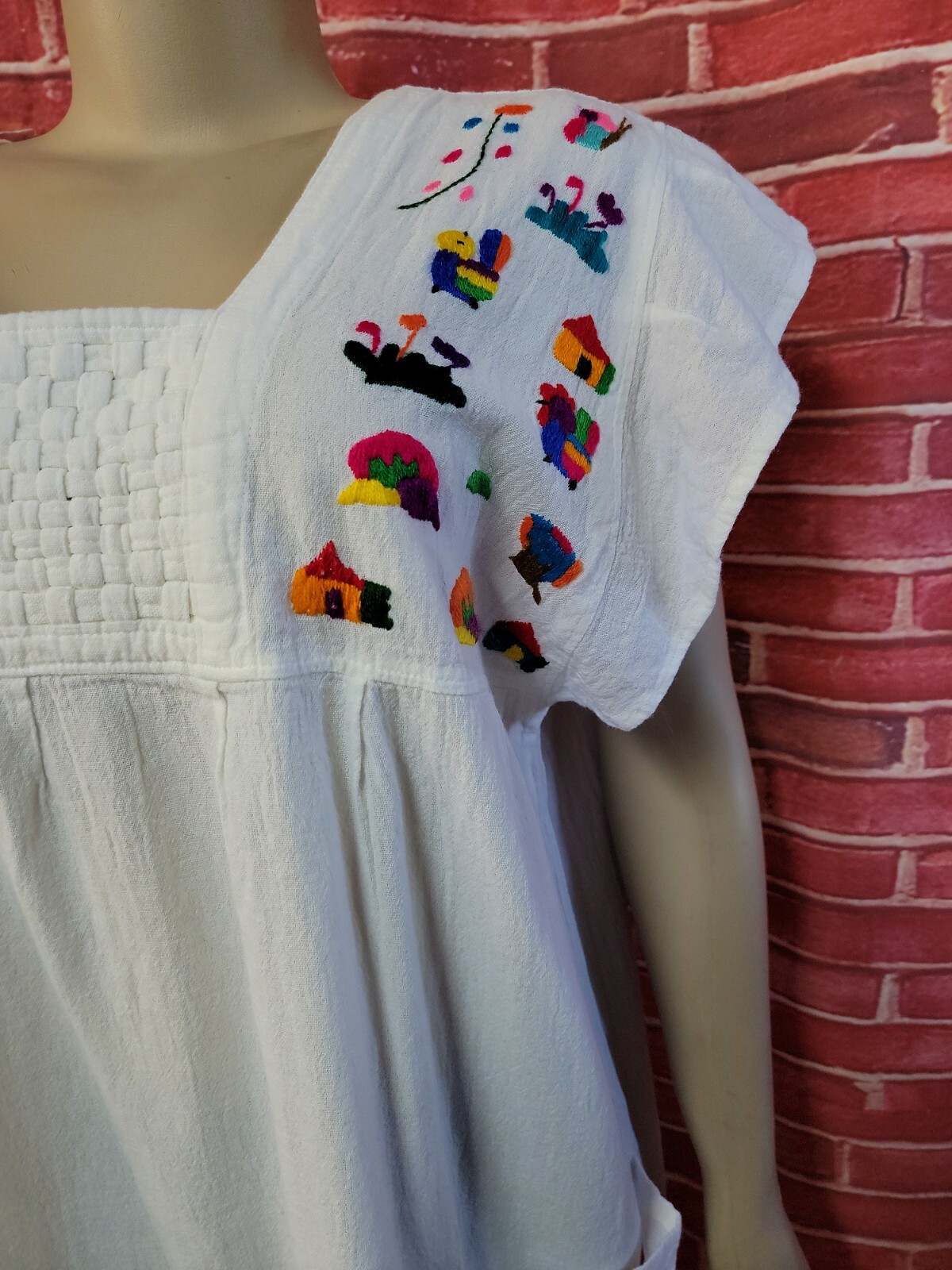 Embroidered Tunic Dress Square Neck Relaxed Fit Made In El Salvador Size L ? #W7