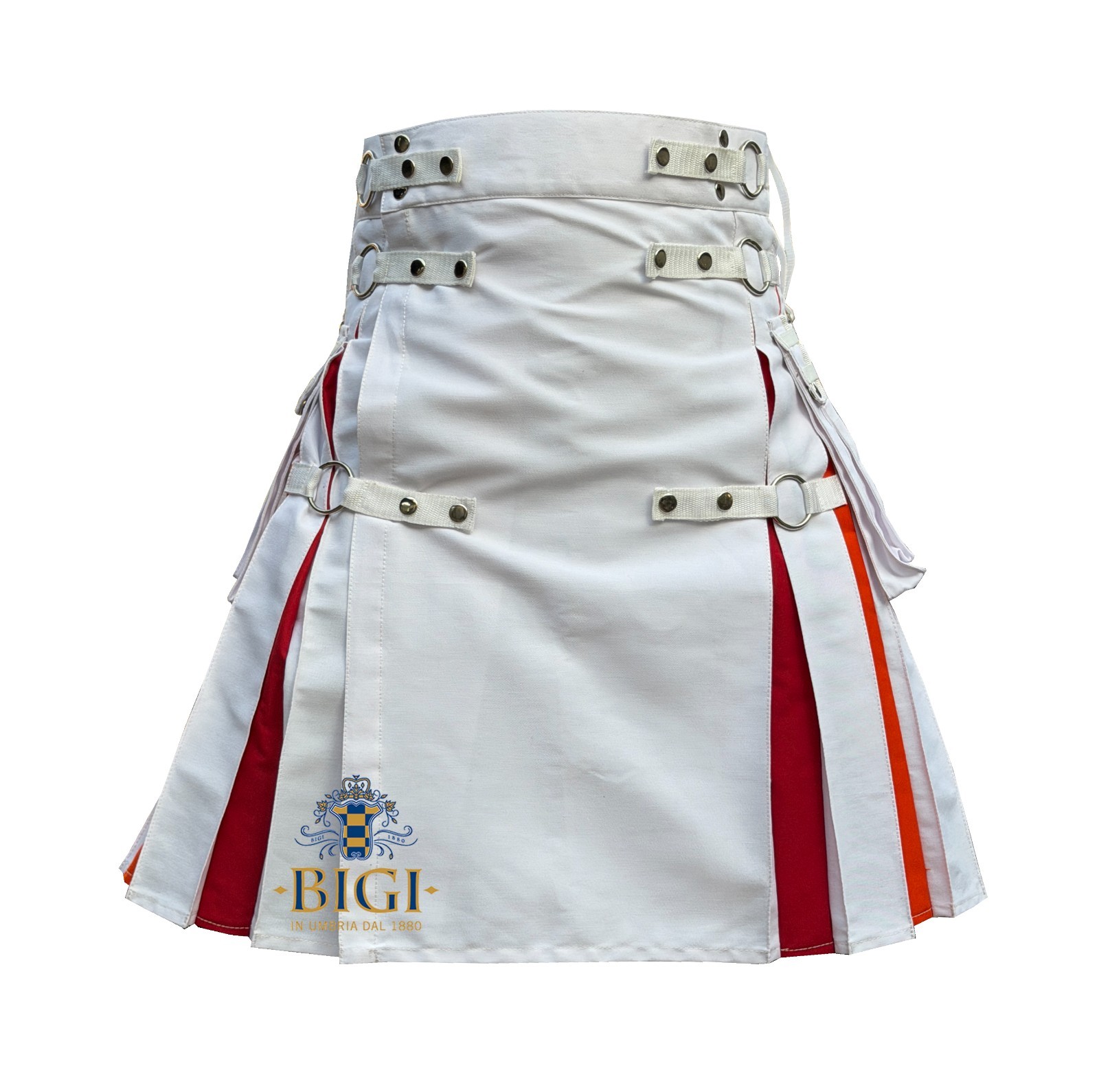 White rainbow Pride kilt with colored pleats – Hybrid LGBT men’s kilt all sizes