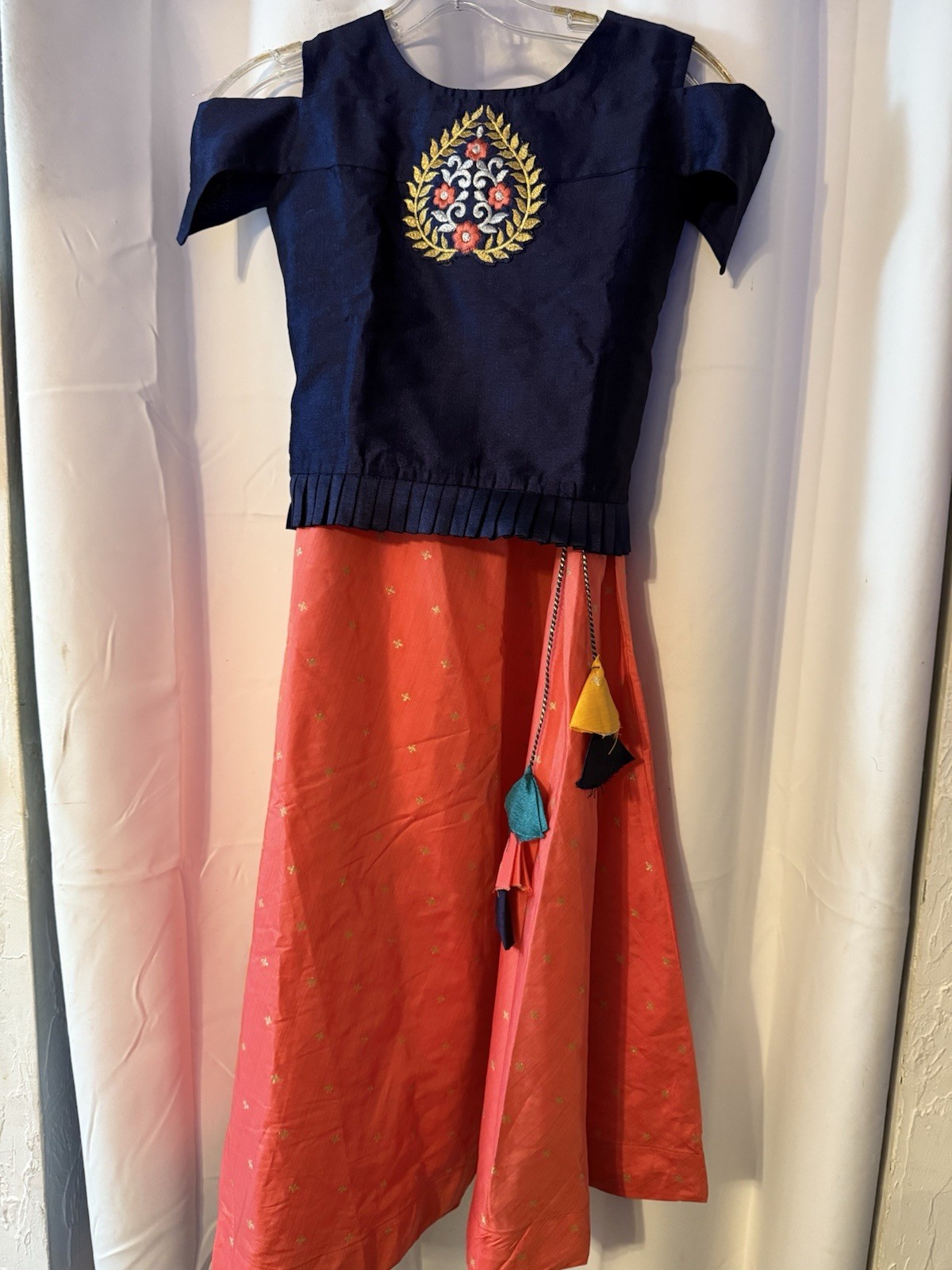 Bollywood Navy Blue Top & Hot Pink Long Skirt NWT Size 36 Bust 34” Waist 26”