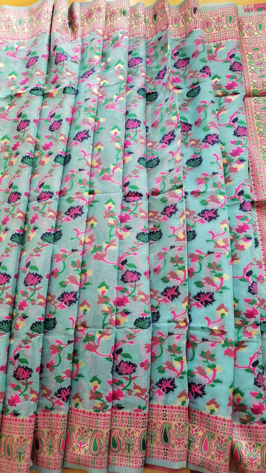 Pashmina Silk Kani Weaving Handloom Saree Blue with Unstitched Blouse
