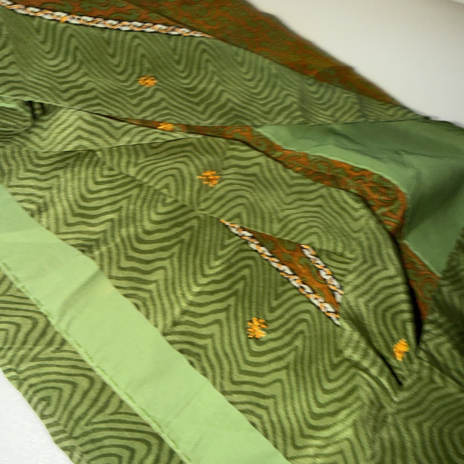 Vintage GREEN Sari 100% Pure Silk Hand Embroidered Sequins Sari 6YD Fabric PREOW