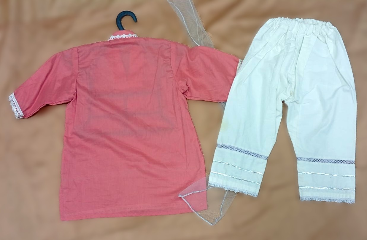 Hand made Dazzling pink & White 3-Piece Shalwar Kameez & NET dupatta size 24