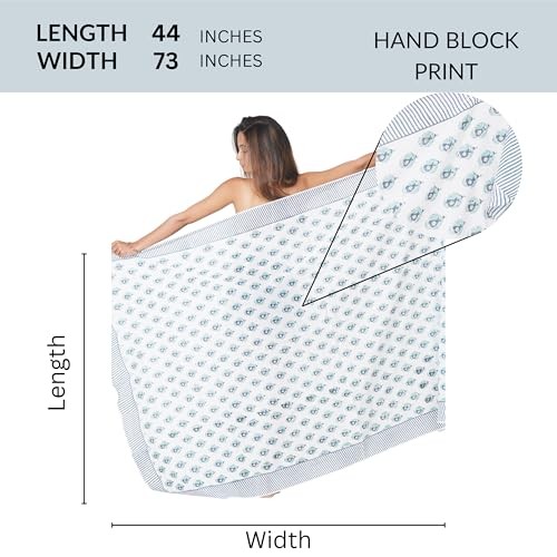 Women’s Cotton Sarong Pareo Wrap One Size 73 Inch X 45 Inch Aqua Blue & White
