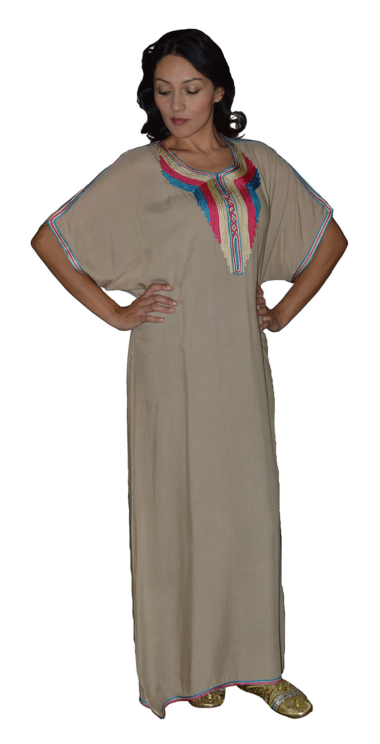 Moroccan Caftan Women kaftan Abaya Beach Cover Summer Long Dress Cotton Beige