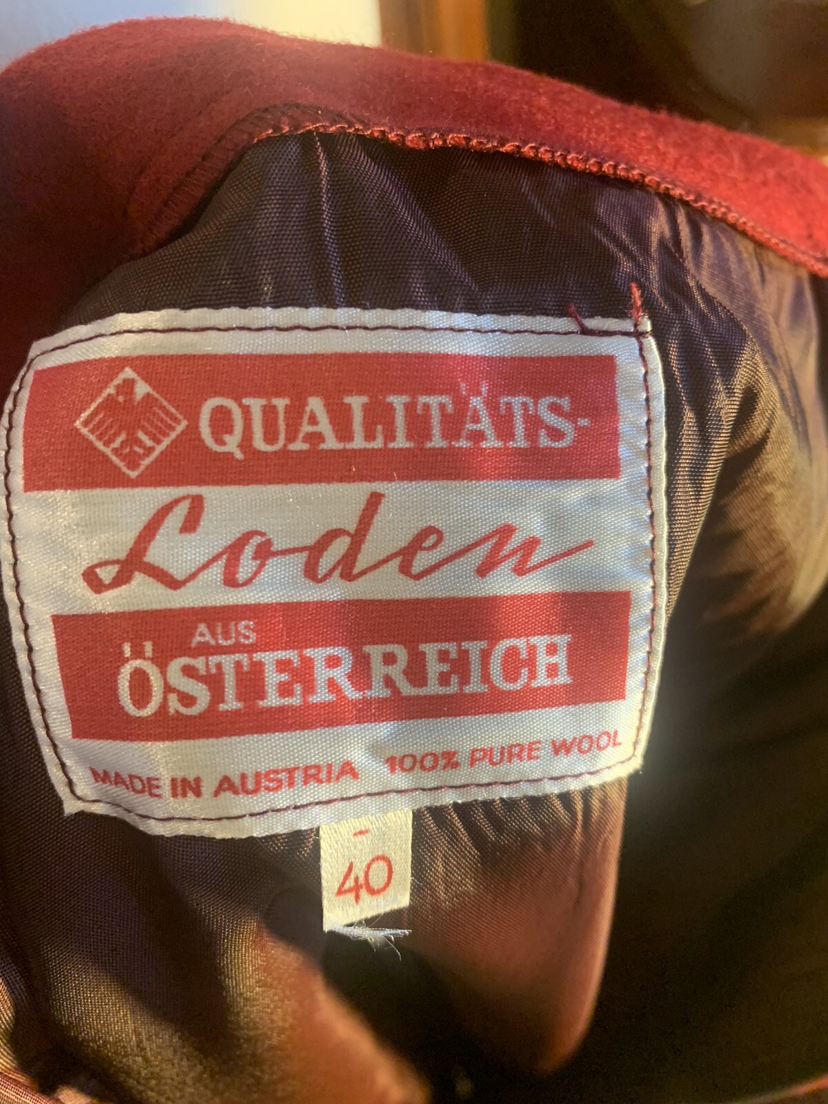 Vintage Christmas Tyrol Loden Pischl Womens Red Wool Suit Black Velvet Collar 40