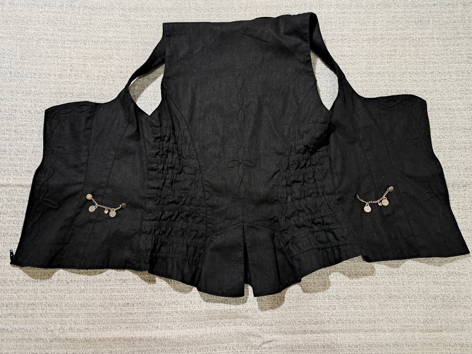 Vintage German Dirndl Set Bodice Blouse Skirt Linen Alpine Oktoberfest Sz M/EU40