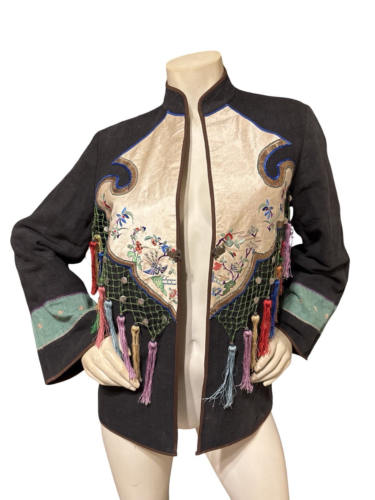 Miao Hmong Chinese Jacket Multi-color Hand Embroidered Linen Silk Apliqué Med
