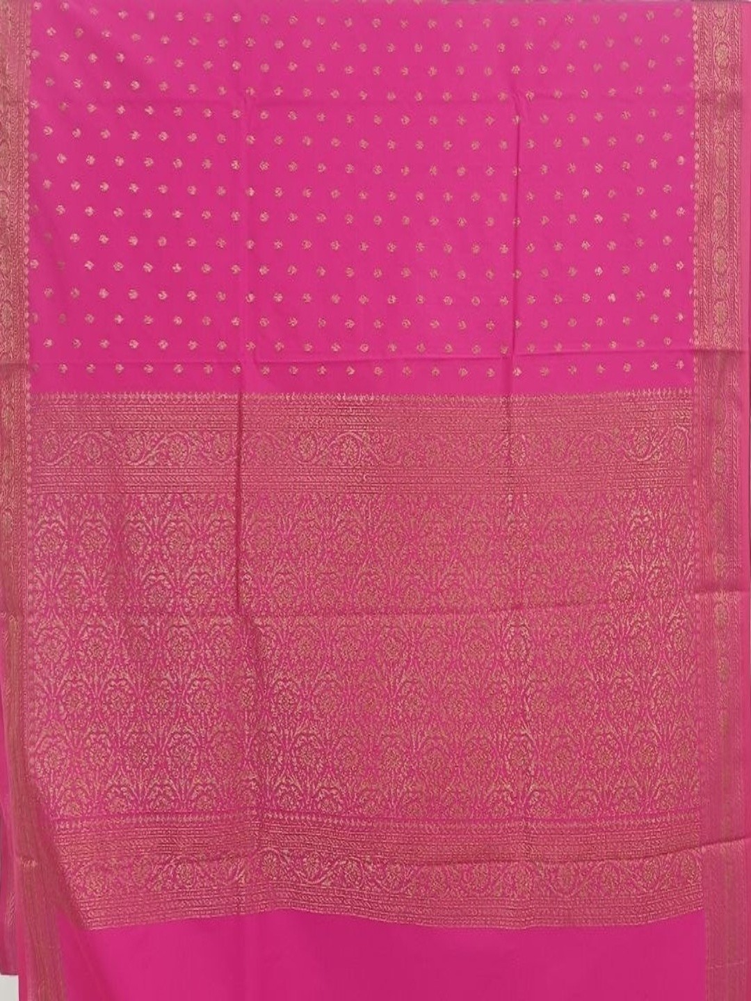 Dark Pink Silk Blend Golden Zari Border Woven Design Saree