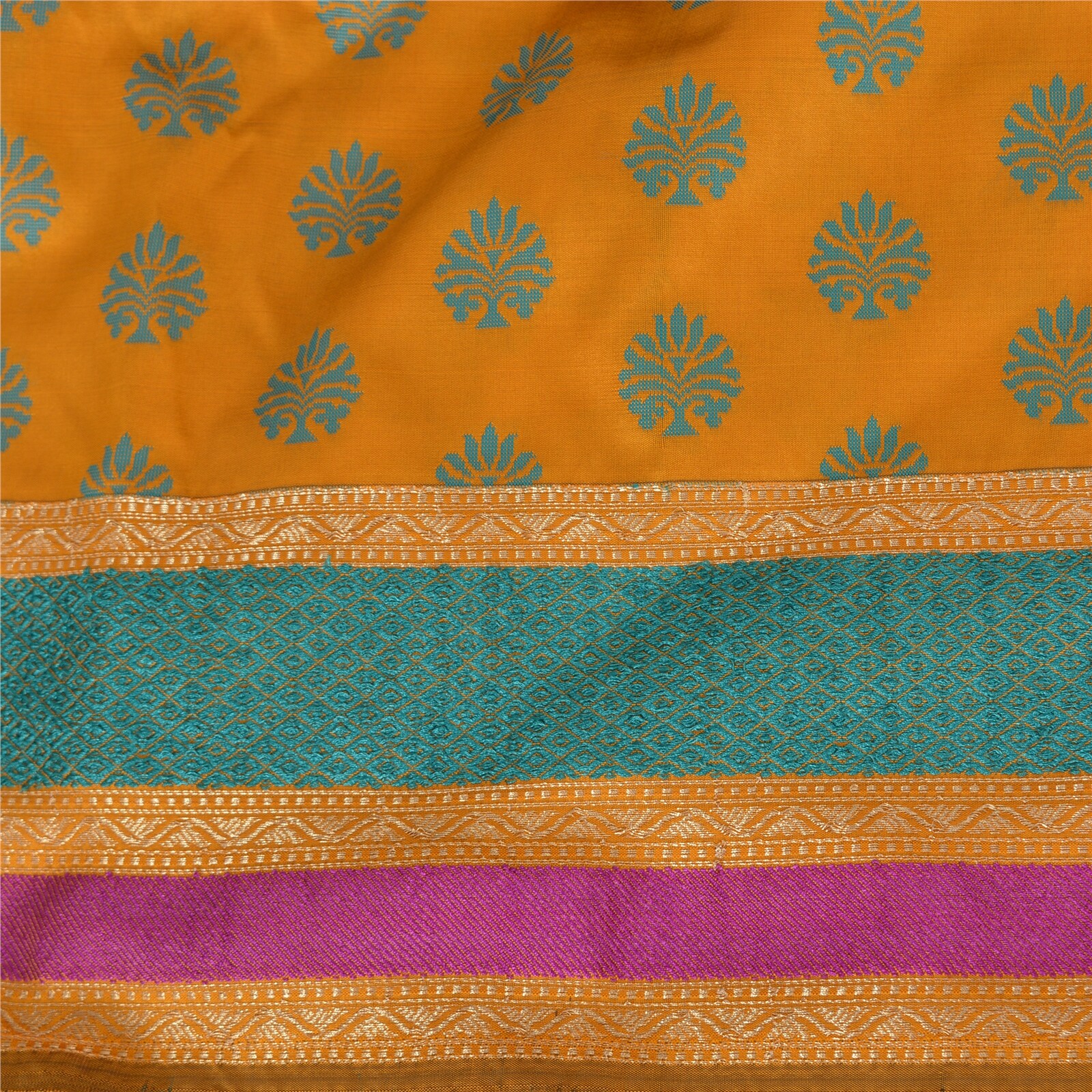Sanskriti Vintage Mustard Indian Sari Art Silk Woven Work Sarees Zari Fabric