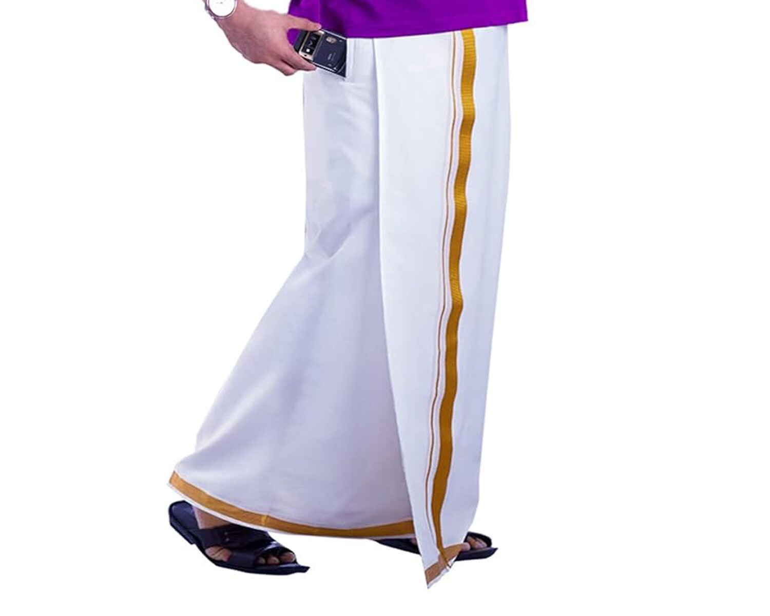 COTTON pocket dhoti For Men Jari Border Pocket Stitched Dhoti waist size 28 “