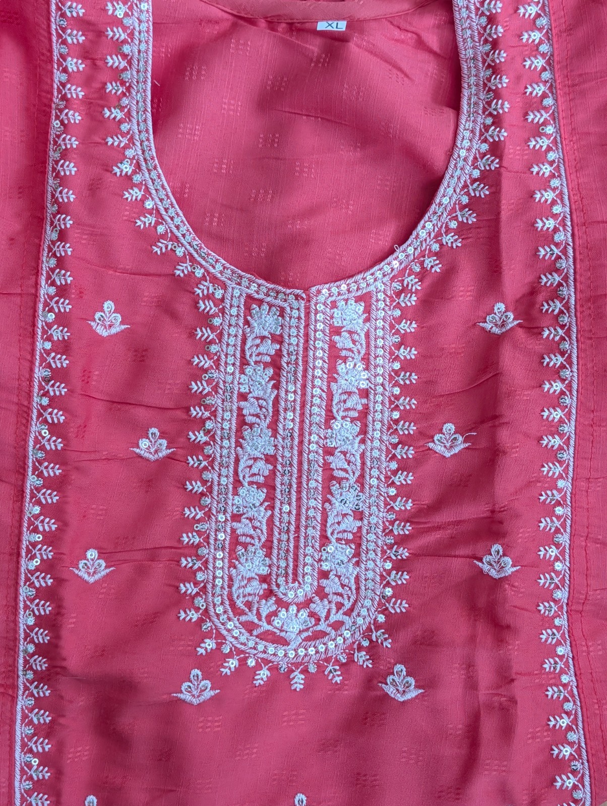 Kurta Top Tunic Orange Zari Sequin Embroidered Festive Party Wear Size XL