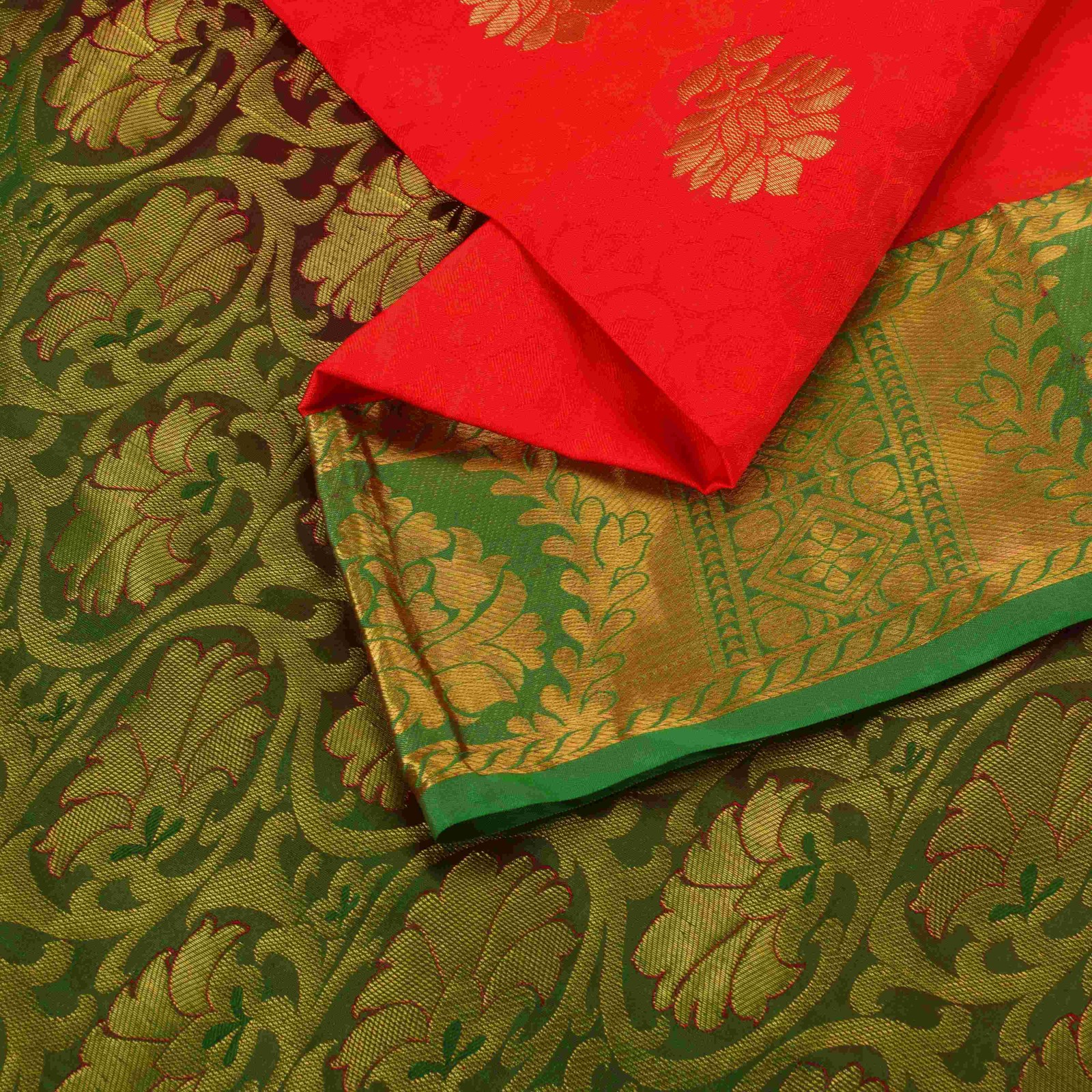 Sanskriti Vintage Red-Green Art Silk Saree Golden Woven Sari 5.5 Craft Fabric