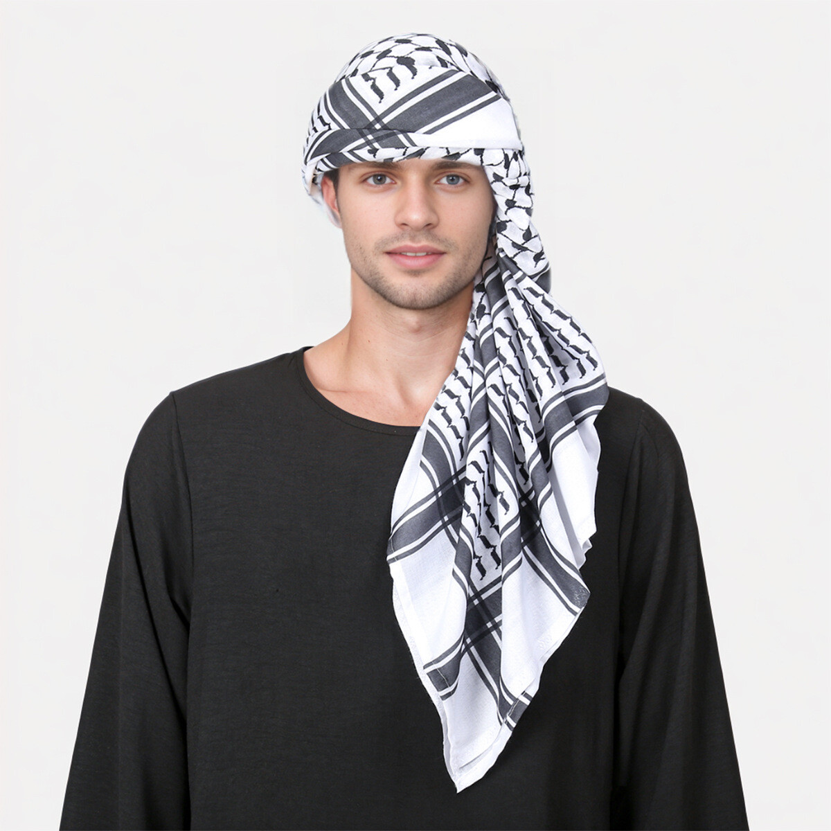 Middle East Men Square Scarf Hijab Headscarf Tassel Scarf Muslim Ethnic Turban