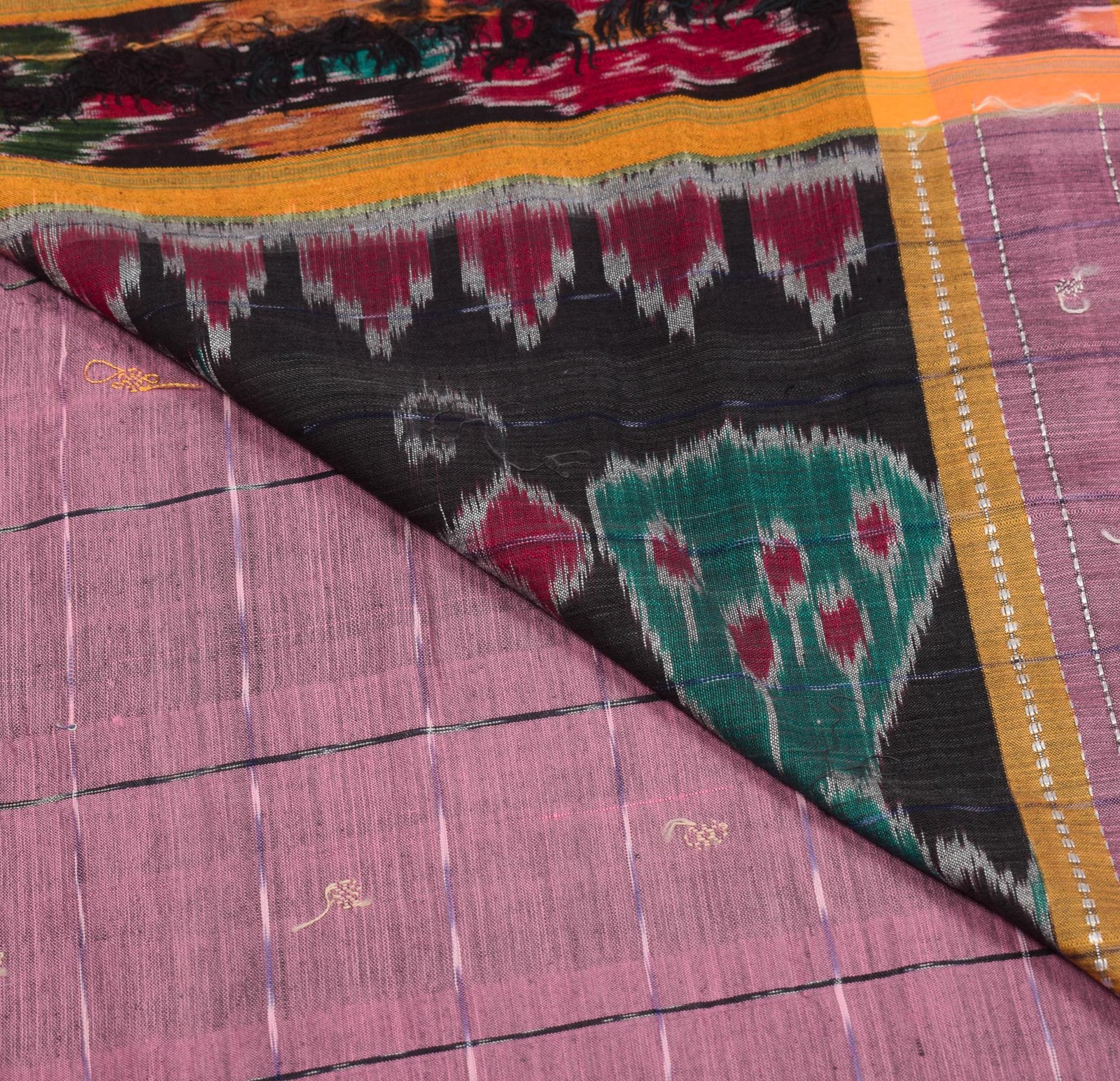 Sushila Vintage Pink Saree Pure Cotton Silk Sambalpuri Ikat Sari Craft Fabric
