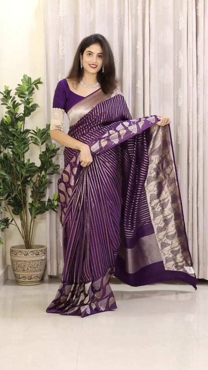 Fancy Sari Indian Designer Wedding Ready To Wear Bollywood Party Wear Saree Set