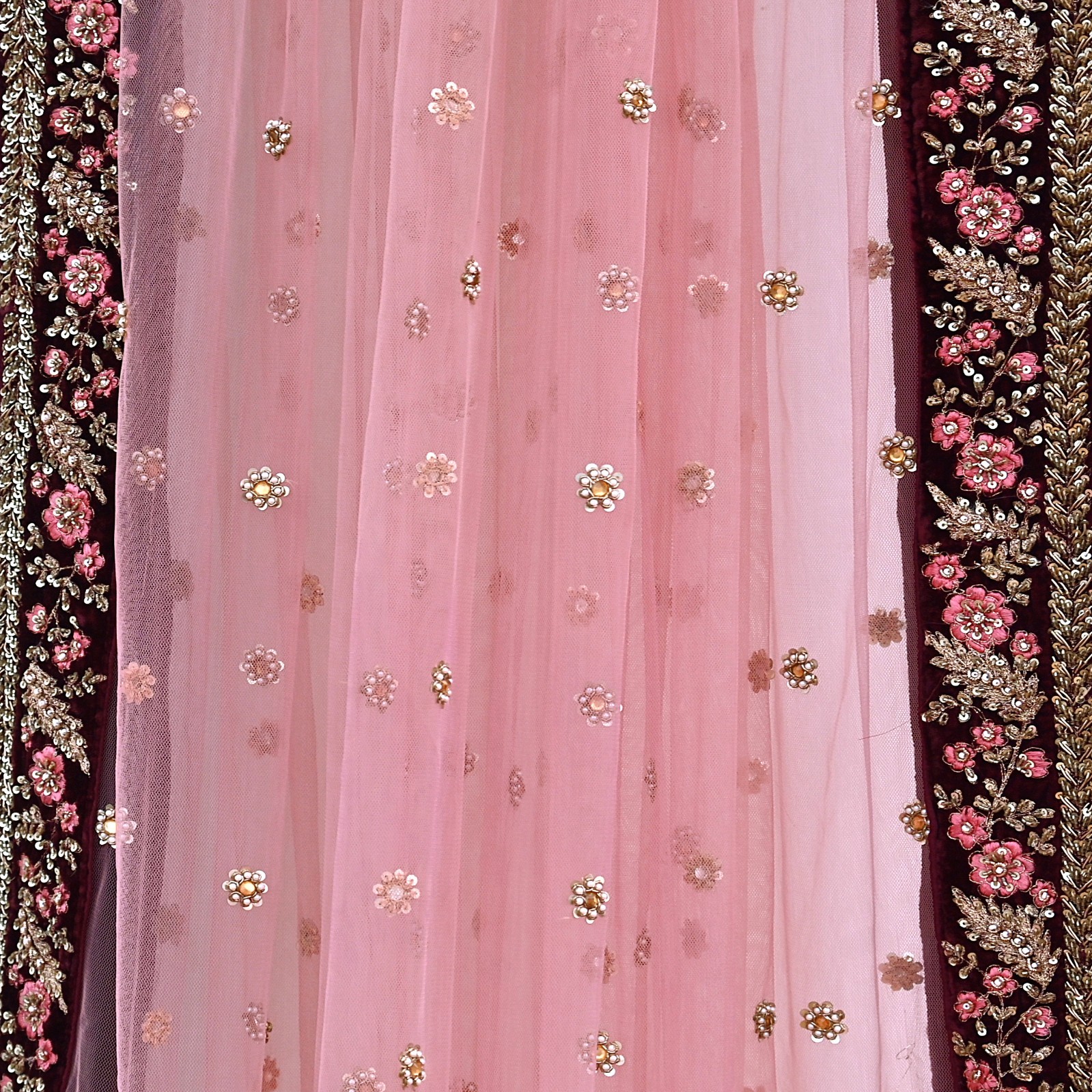 Indian Heavy maroon & pink Net/velvet Hand Embroidered Designer Lehenga 3pcs Set