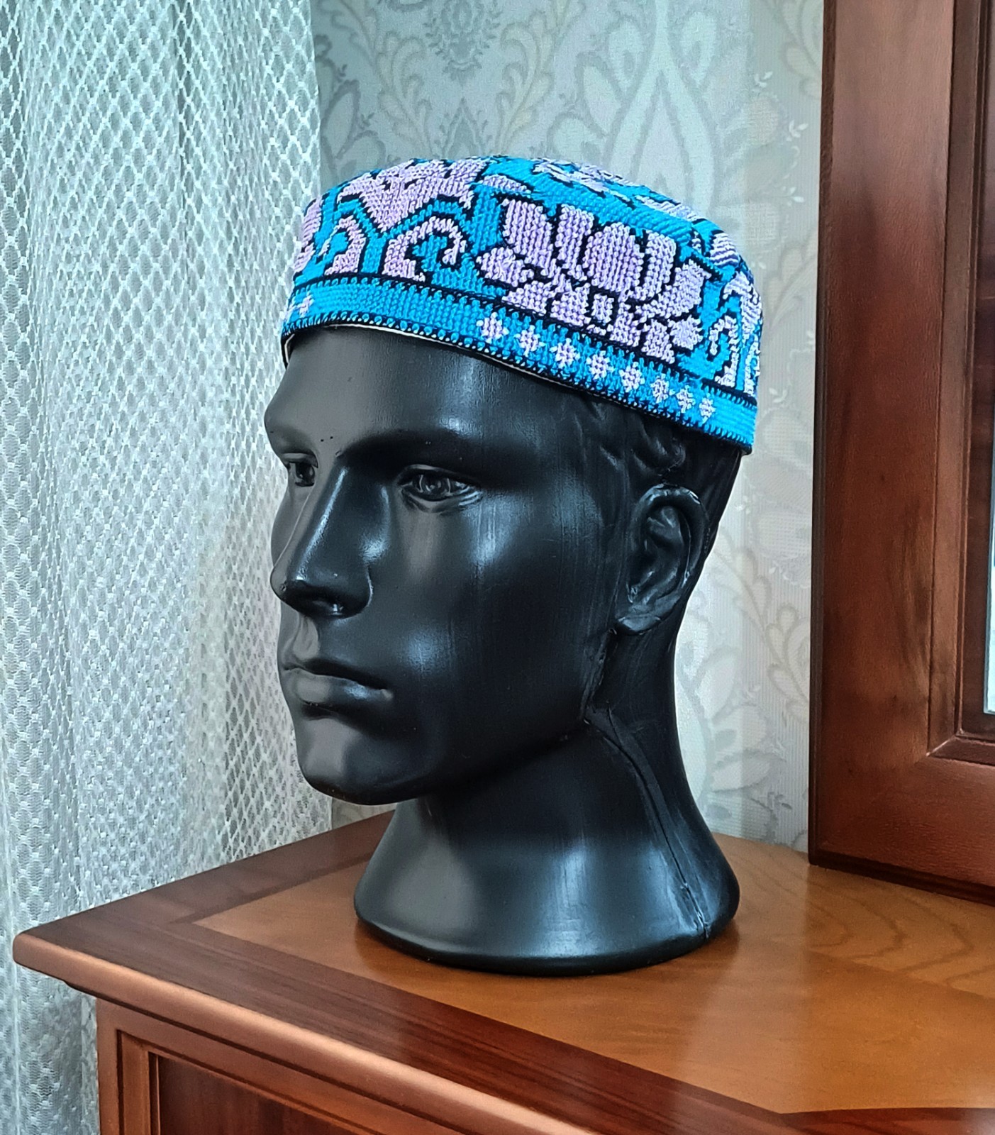 Hand embroidered skull-cap hat/23.6″/60 cm/Boho ethnic cap/Uzbek muslim kufi hat