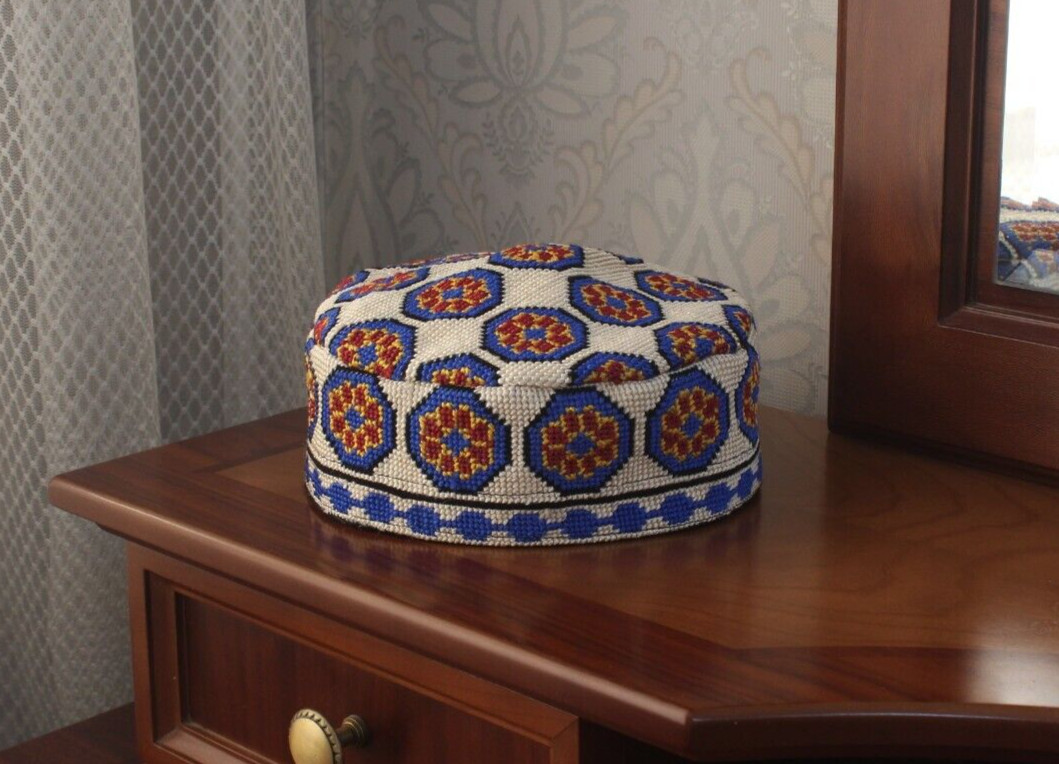 Hand embroidered skull-cap hat/23.6″/60cm/Boho ethnic cap/Uzbek muslim kufi hat