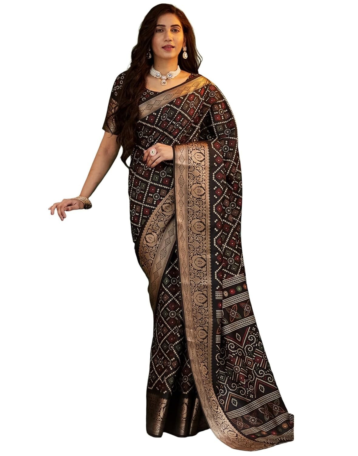 Women’s Silk Printed Bandhani Saree With Unstitched Blouse Piece