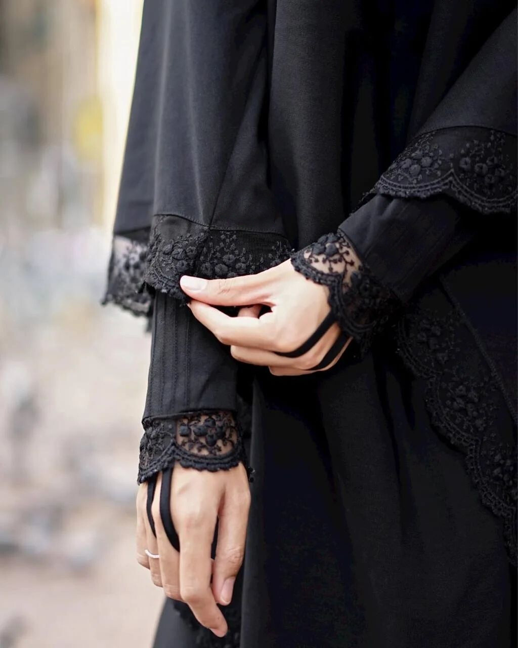 Women Loose Robe Muslim Dress Kaftan Solid Color Lace Sleeve Abaya Simple Burqa