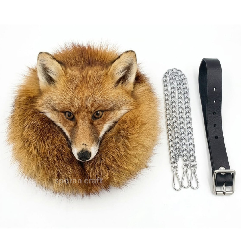Scottish Full Dress Fox Fur Sporran Highland Wear with Real Leather Back