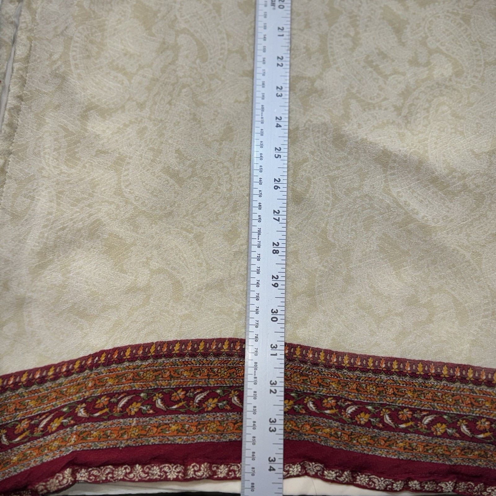 Kurta Dress Tunic Small Embroidery Beige Paisley Embellished With Red Trim Lined