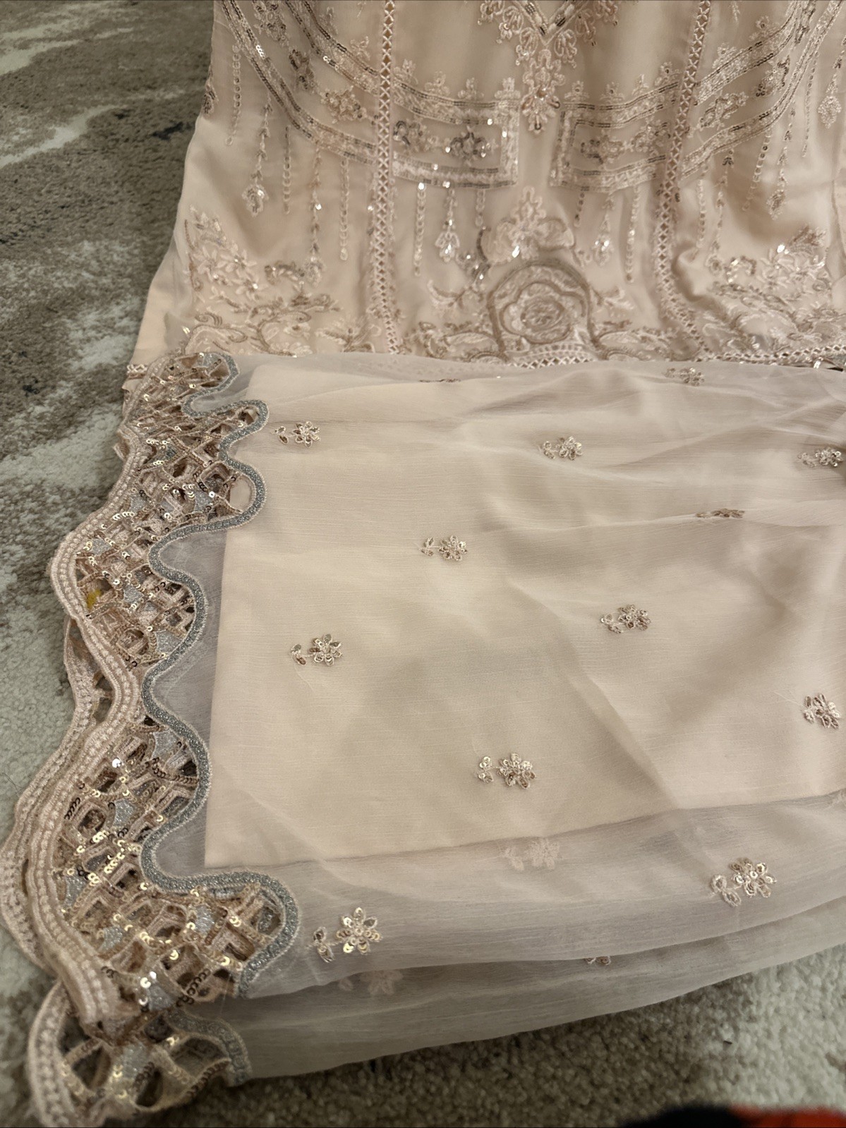 Pakistani Chiffon Embroidered Dress Bust 42 with Chiffon Duppatta for Women New