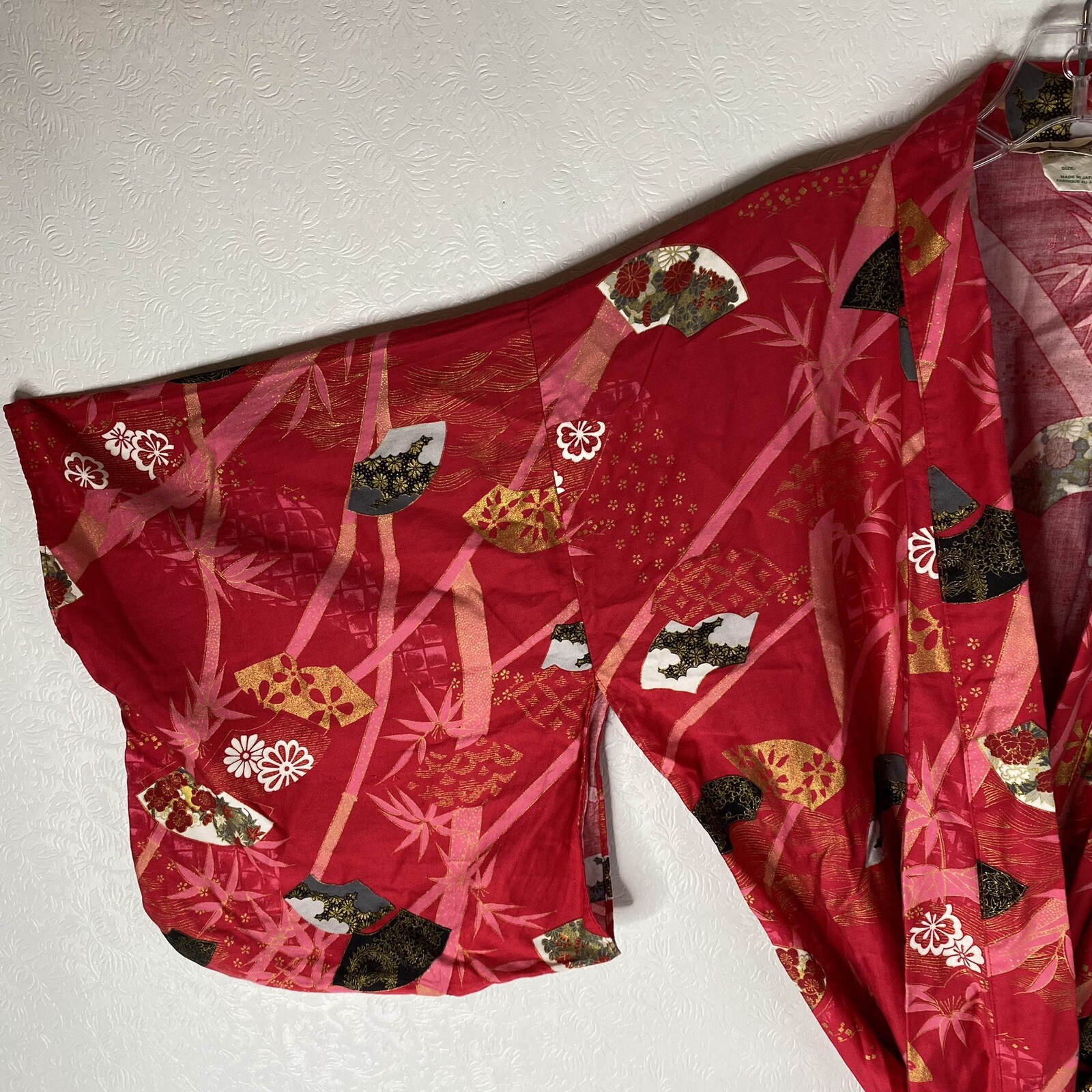 Kimono Yukata Long Red and Pink Cotton Made in Japan Folding Hand Fans & Bamboo