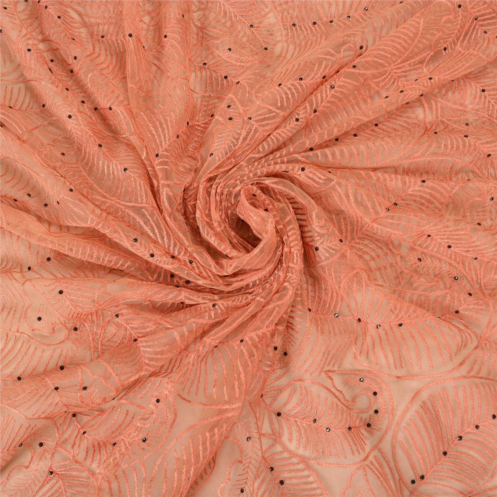 Sanskriti Vintage Peach Sarees Net Mesh Hand Beaded 5+Yd Fabric Sari With Blouse