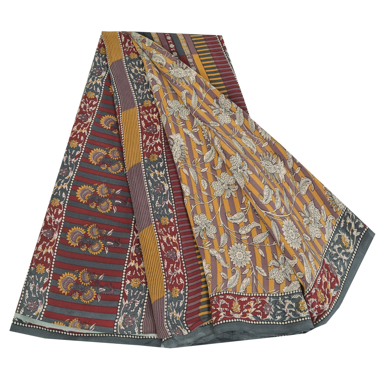 Sanskriti Vintage Multicolor Sarees Pure Crepe Silk Printed Sari Craft Fabric