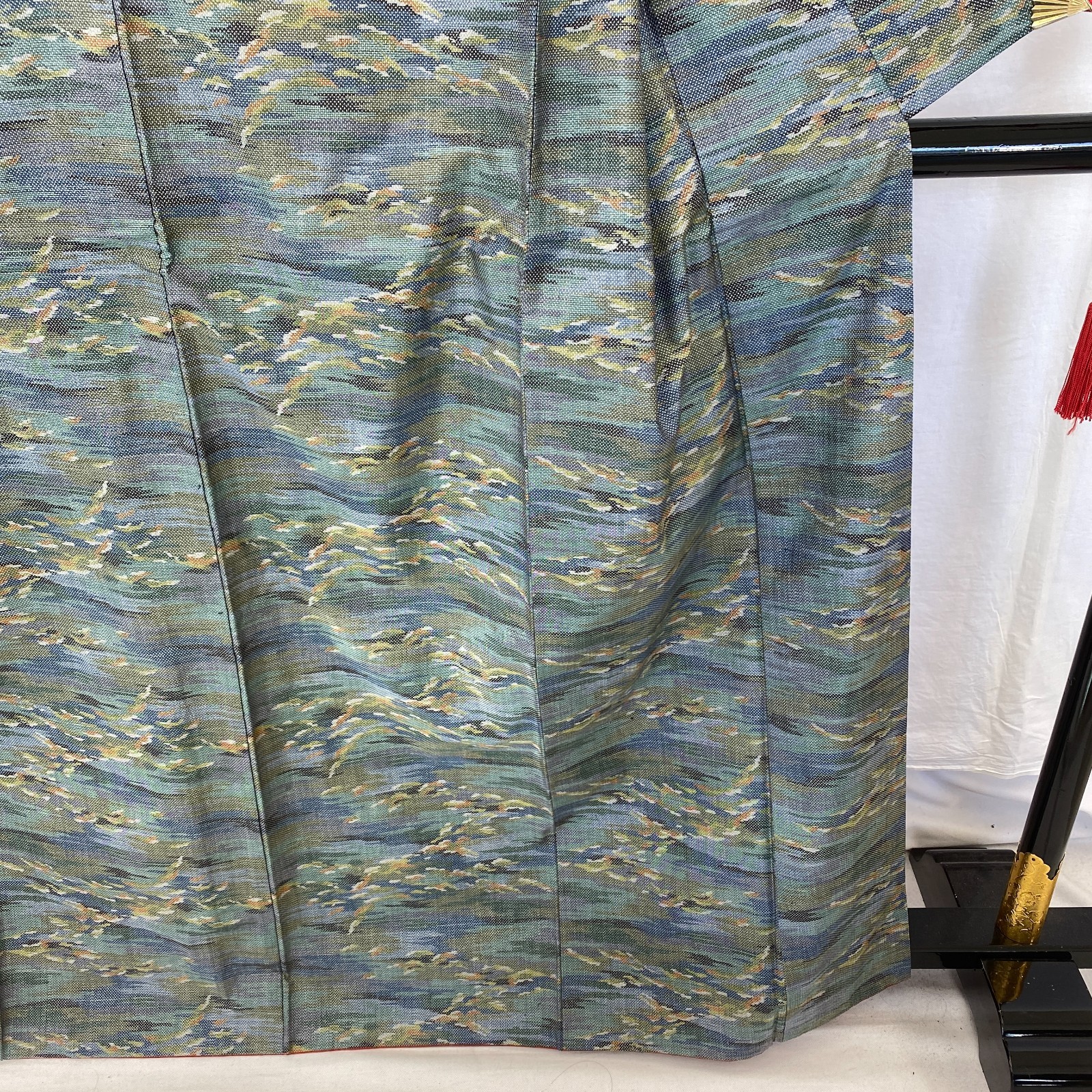 Japanese Vintage Kimono Silk Blue Tumugi Traditional Authentic Length 62 in