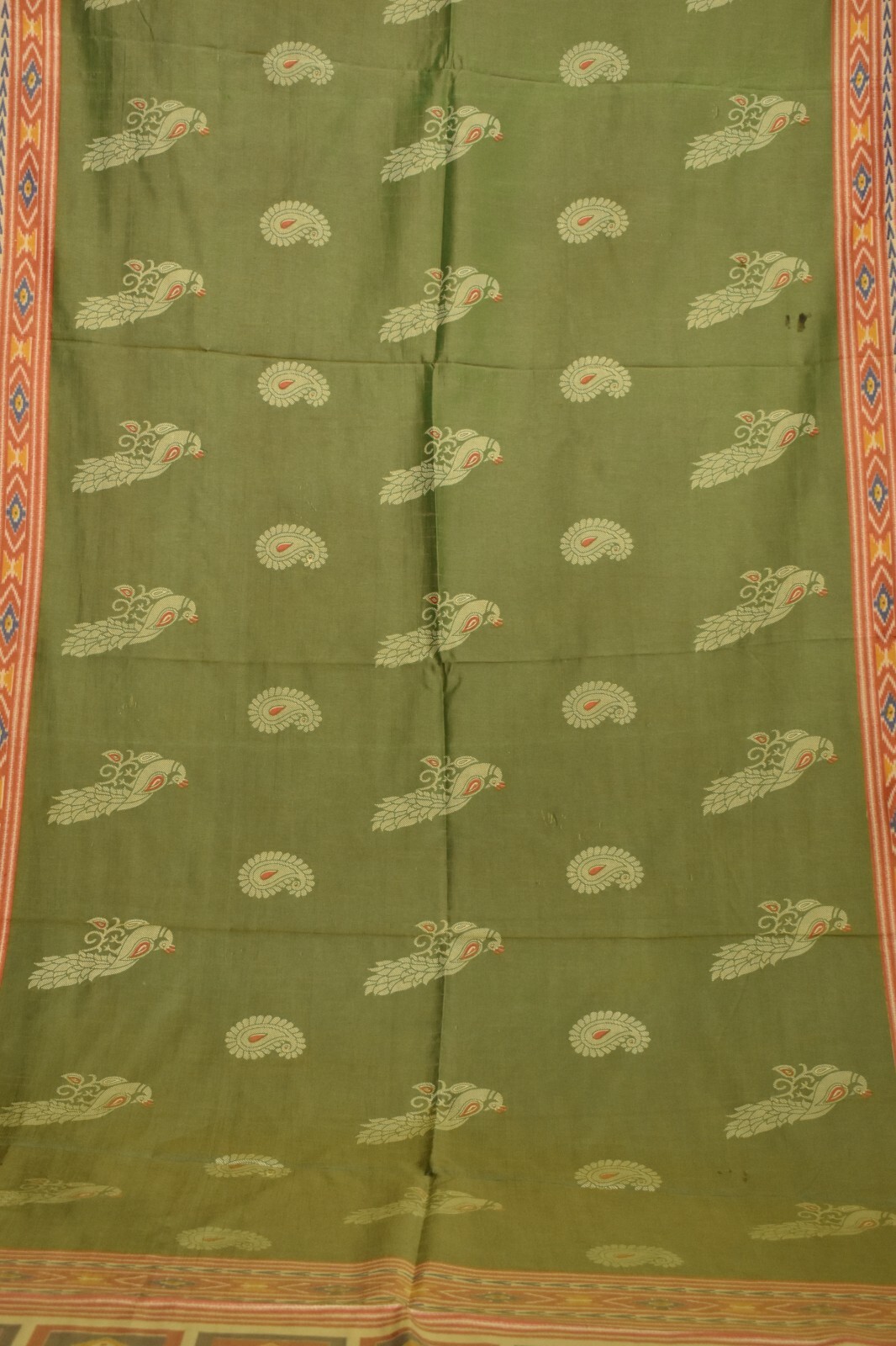 FNC Vintage Saree Indian Green Hand Woven Bird Blend Silk Sari Craft Fabric 5Yd