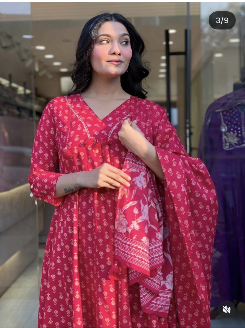 Red Printed Anarkali Flair Gown for Women, Indian Salwar Kameez Readymade, Kurta
