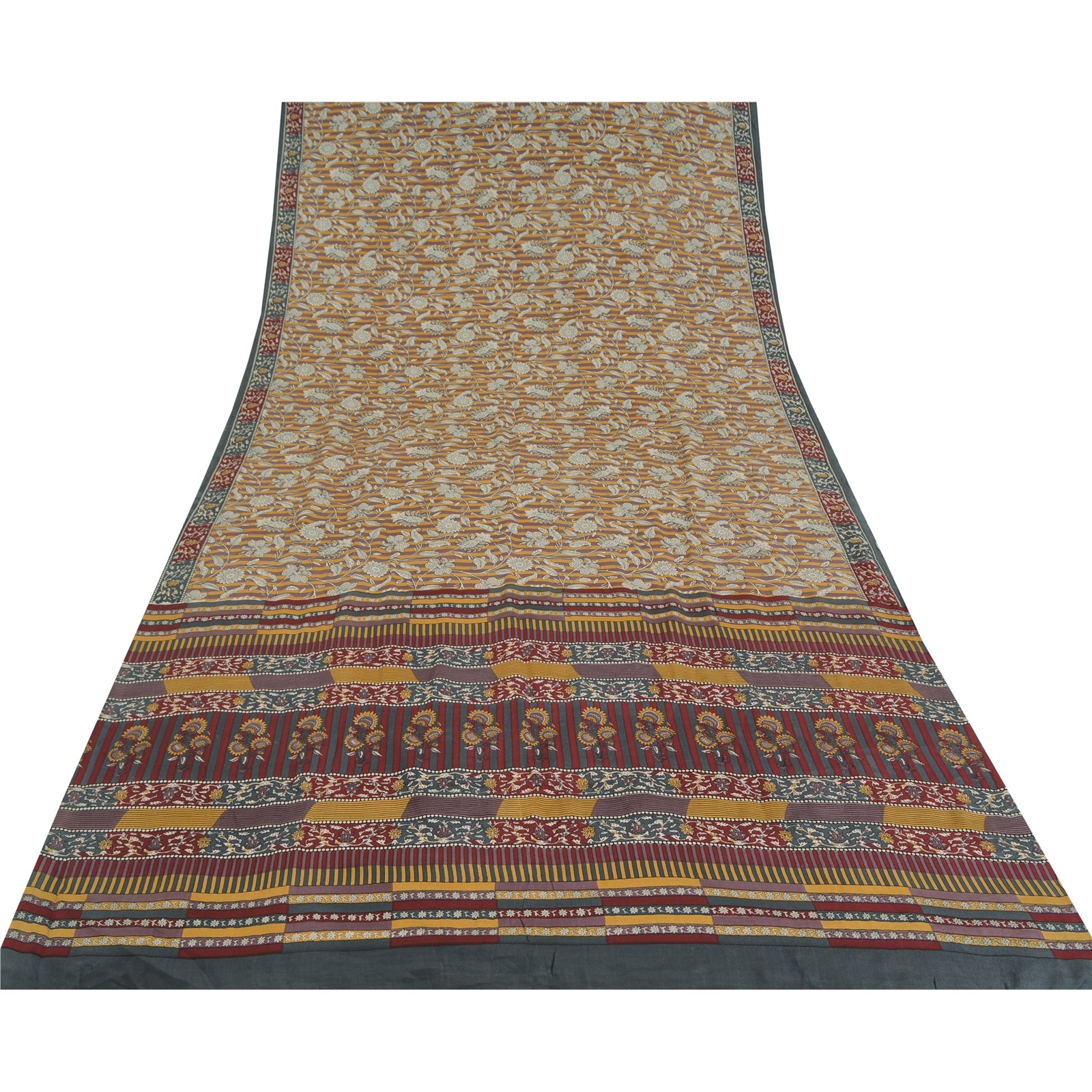 Sanskriti Vintage Multicolor Sarees Pure Crepe Silk Printed Sari Craft Fabric
