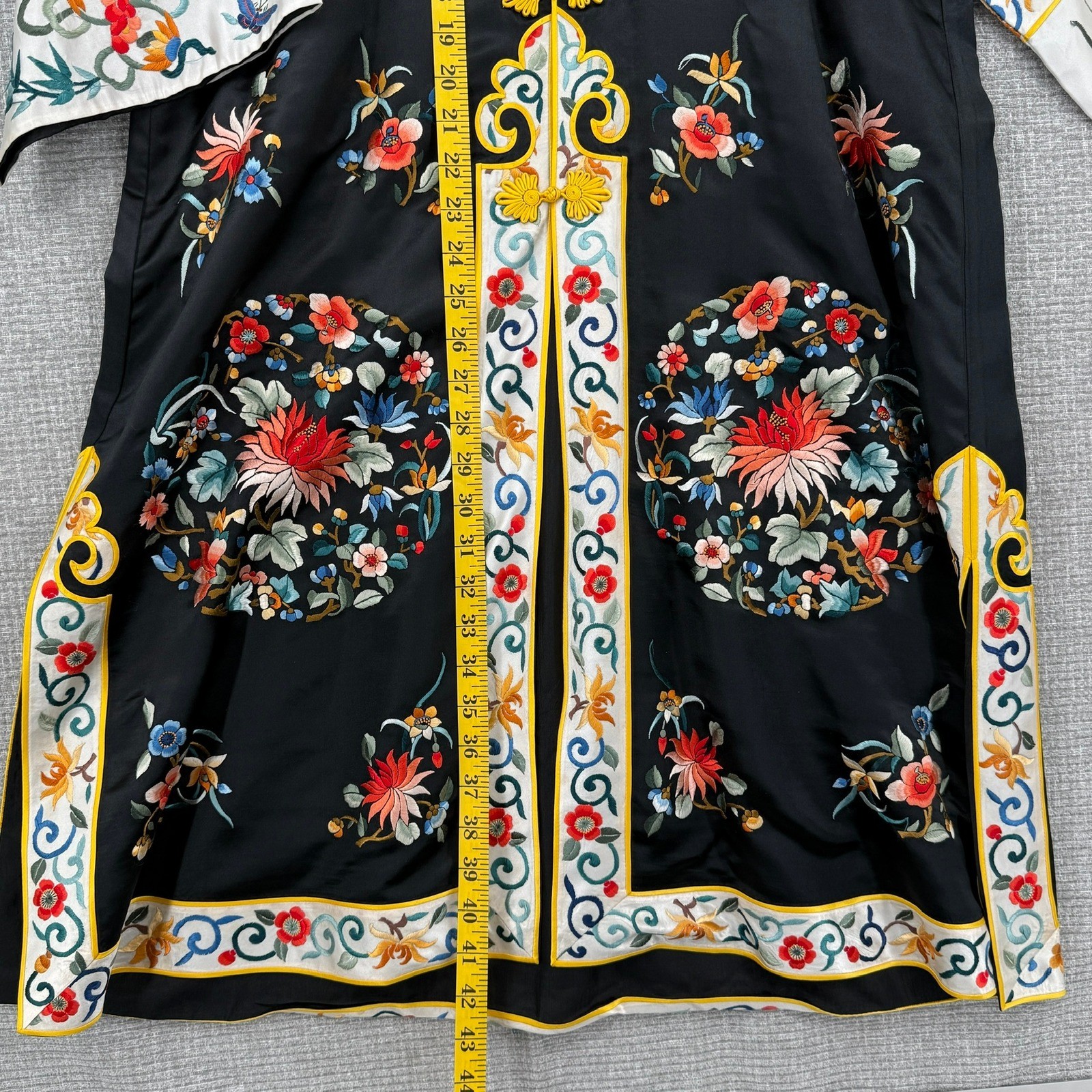 Vintage Golden Bee Kimono Robe Women Silk Satin Embroidered Floral Boho OS