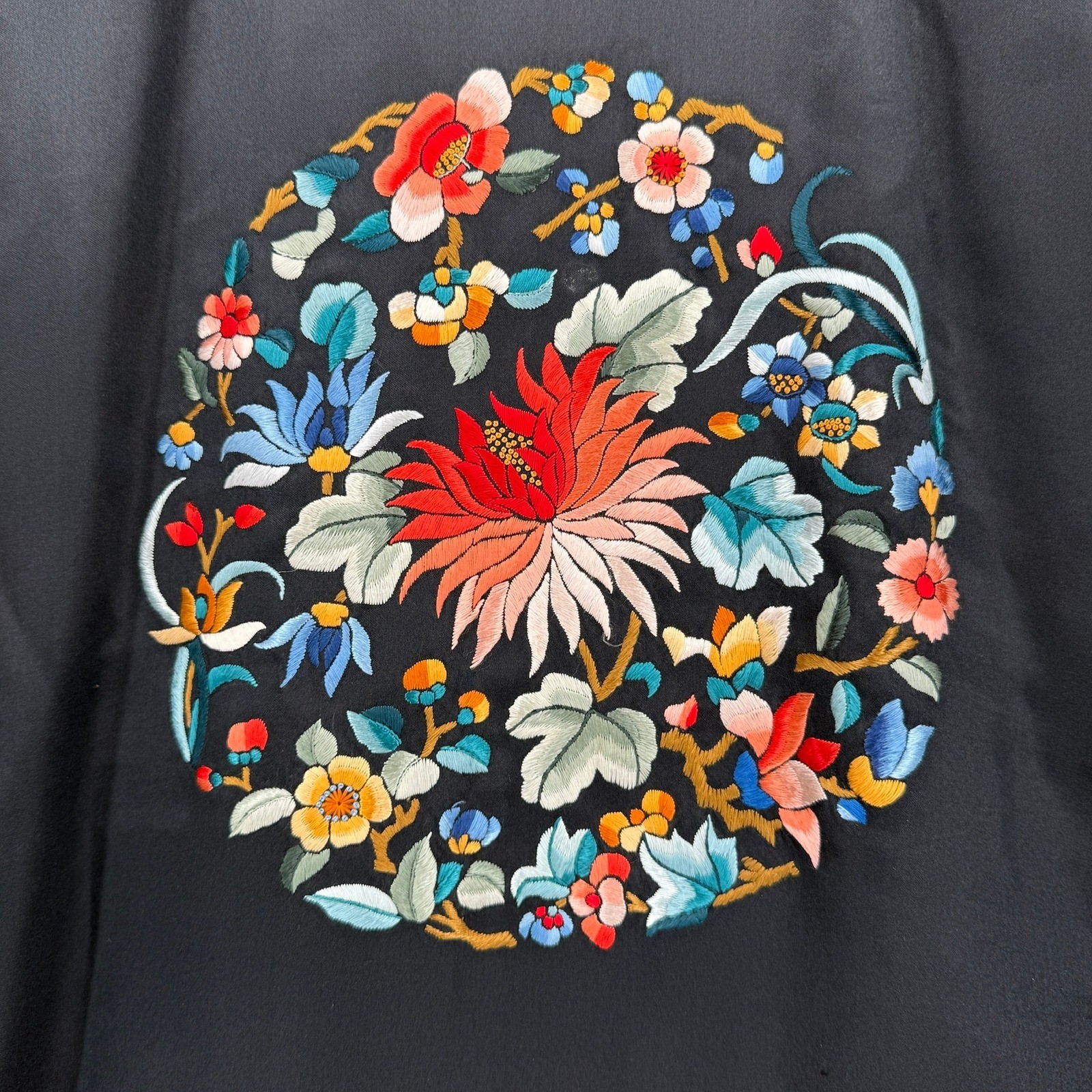 Vintage Golden Bee Kimono Robe Women Silk Satin Embroidered Floral Boho OS