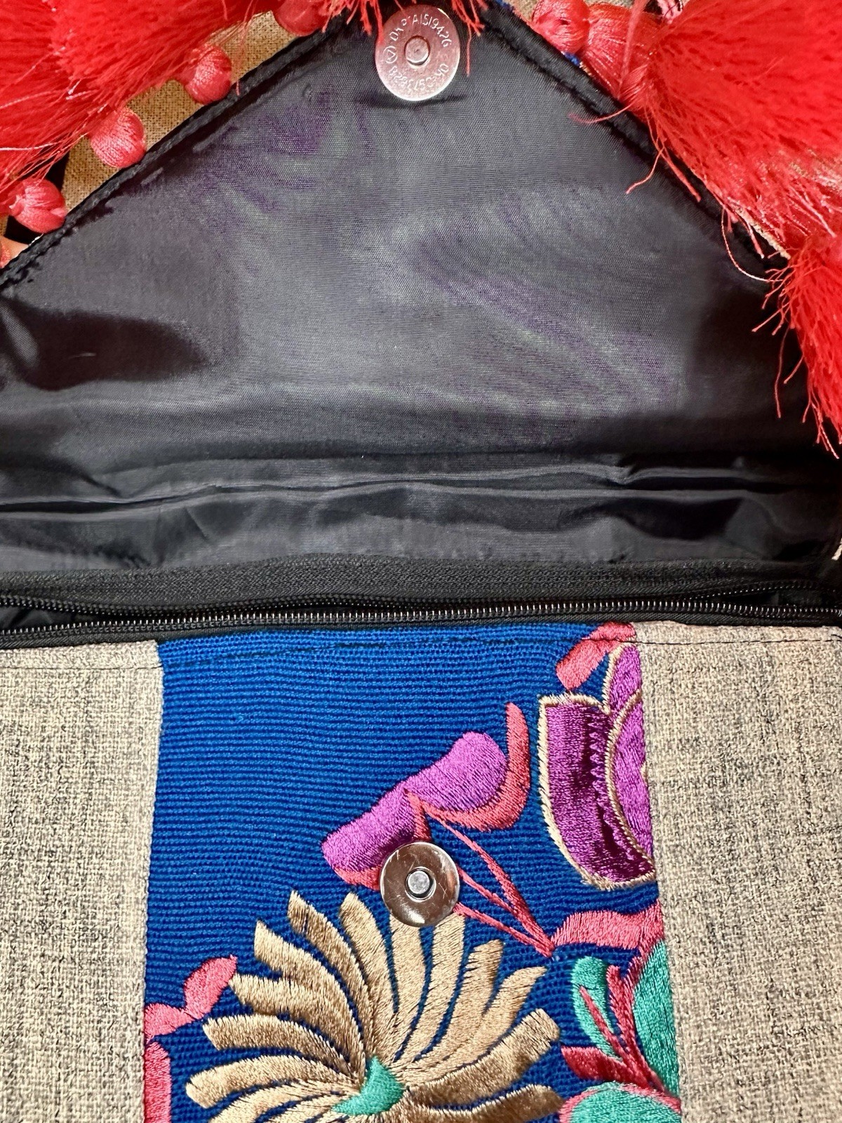 Handmade Mexican Floral Colorful Embroidered Pom Pom Clutch Purse Crossbody Bag