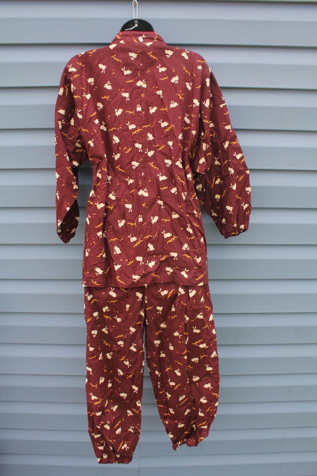 Japanese Kimono Samue Women Bunny Rabbits Pattern Komon OSFM NEW Brown Working