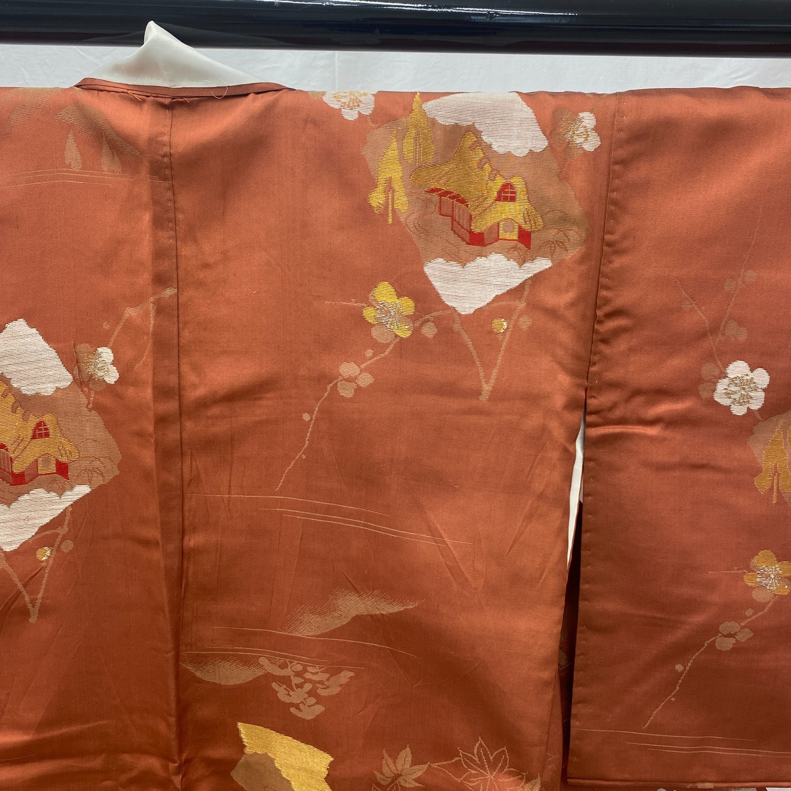 Japanese Vintage Kimono Polyester Brown Komon Traditional Authentic Length 59in